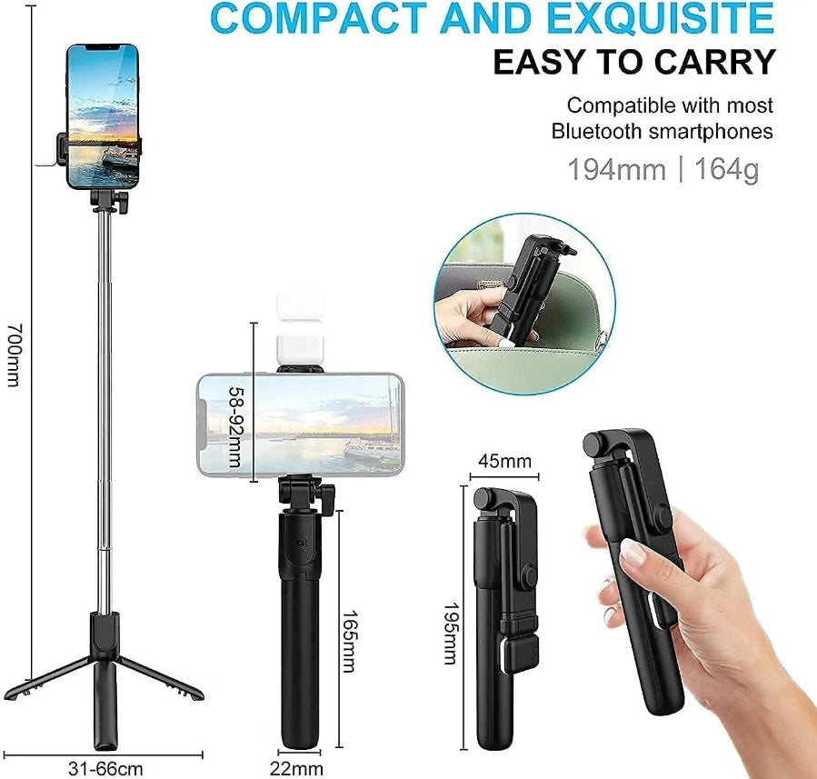 Extendable Flash 3-in-1 Selfie Stick Tripod with Bluetooth Remote